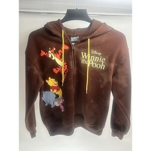 Disney Winnie‎ The Pooh Zip Up Hoodie Womens S Juniors Brown